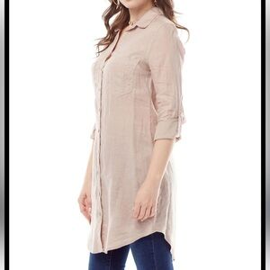 Tianello Linen Savoir Dress Button Up Shirt Dress Size Small Color Slate‎ NWOT
